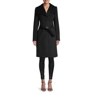 KARL LAGERFELD PARIS WOMEN'S WIDE COLLAR WOOL COAT - BLACK XS